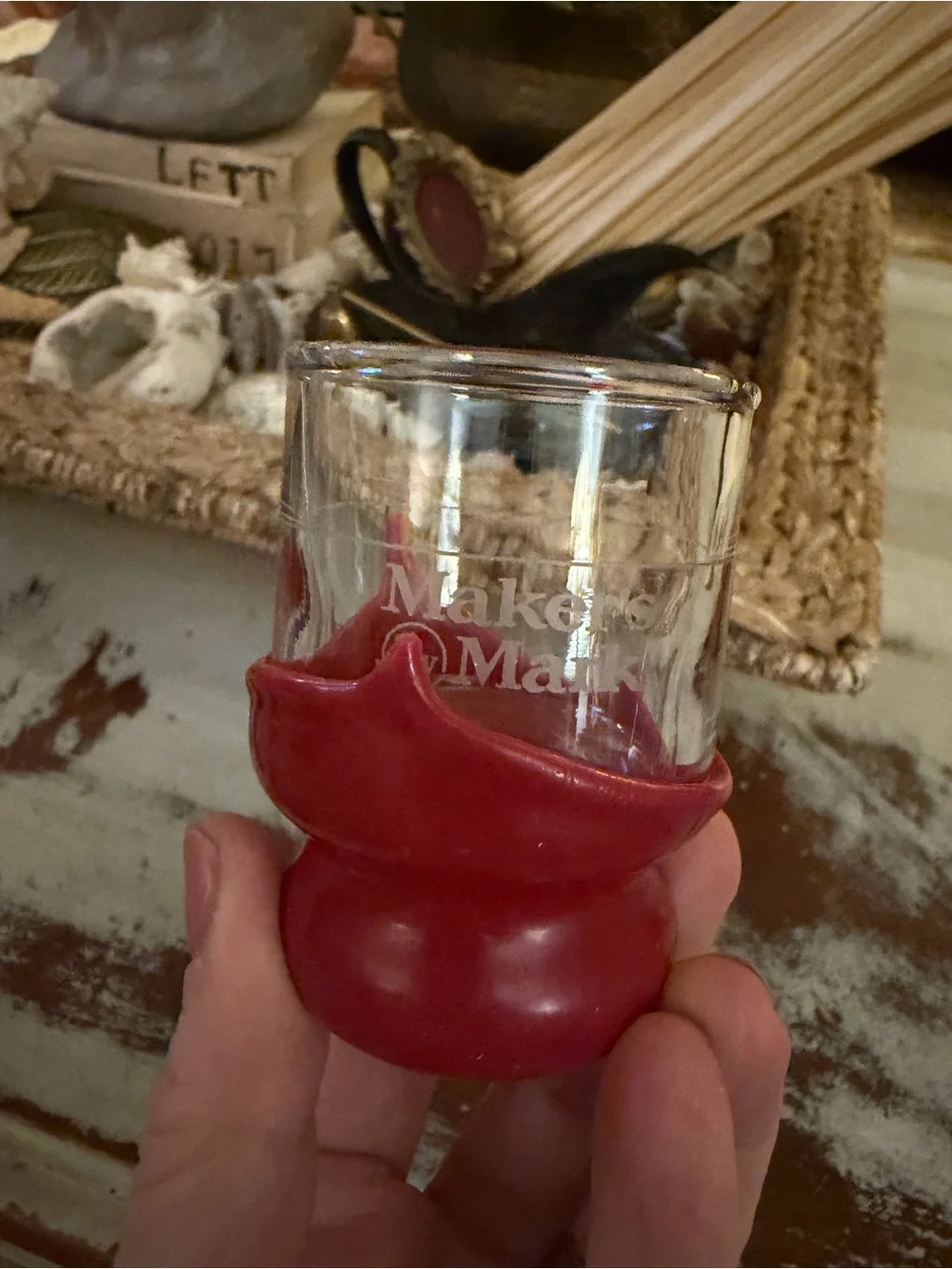 Pair of vintage Pier 1 shot glasses & free/bonus Maker's Mark shot glass